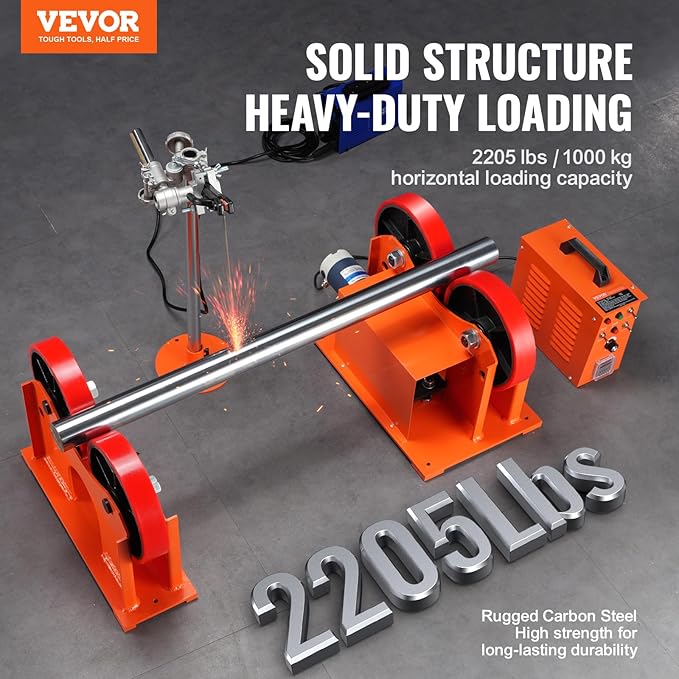 VEVOR 110V Linkage Roller for Welding, Supports 1000KG/2205LBS, Speed 80-1600 mm/min, Adjustable Diameter 25-1400mm, Includes Rotary Positioner & Torch Stand for Enhanced Welding Efficiency