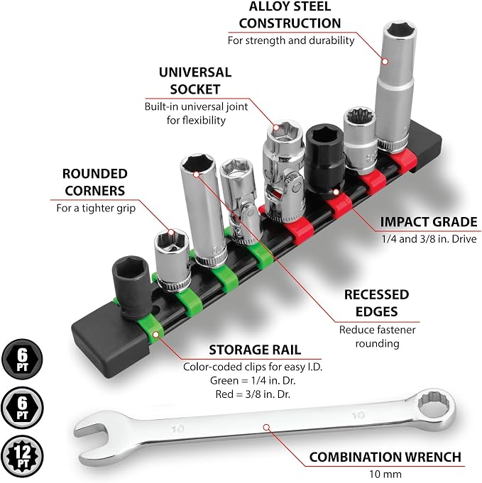Performance Tool W39001 9-Piece Master 10 mm Socket and Wrench Set