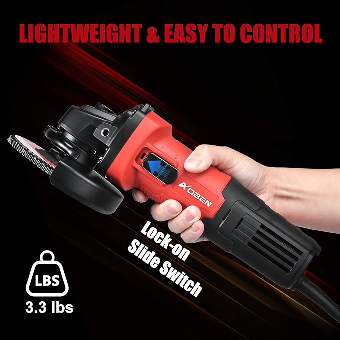 AOBEN 900W Angle Grinder 4-1/2 inch | 7.5Amp, 11000 RPM Corded Electric Grinder Tool, with Slide Switch, Safety Guard & Hand | for DIY Projects, Metal Cutting & Grinding