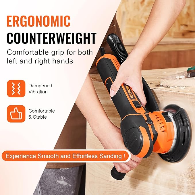 VEVOR Random Orbital Sander, 6-Inch DA & GA Dual Action Orbital Sander, 850W 7400PRM 6 Variable Speed Electric Palm Sander with 10PCS Sandpapers, Dust Connector for Woodworking Detailing Sanding