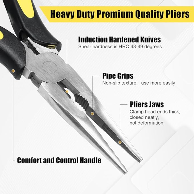 Premium Long Needle Nose Pliers-6’’, Paper Clamp Precision, High Carbon Steel, Soft Grip with Wire Cutter, Long Nose Cutting Pliers for Home, Fishing, Jewelry, Crafts,1pcs