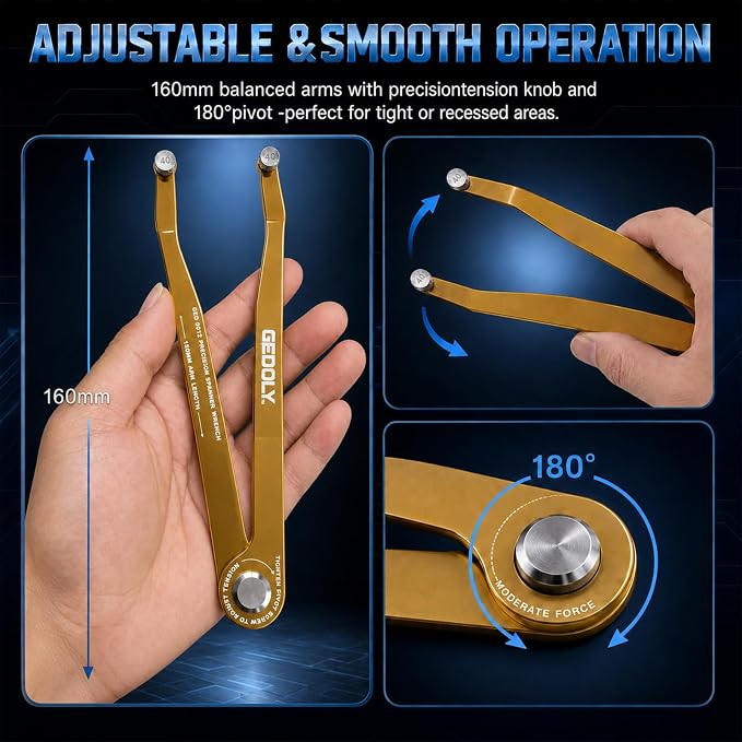 Adjustable Pin Spanner Wrench Set, Heavy Duty Shock & Lock Nut Tool | Fits coilover, shock & suspension lock nuts. Includes 12 pairs Metric/SAE pins. Adjustable hook spanner wrench tool kit.