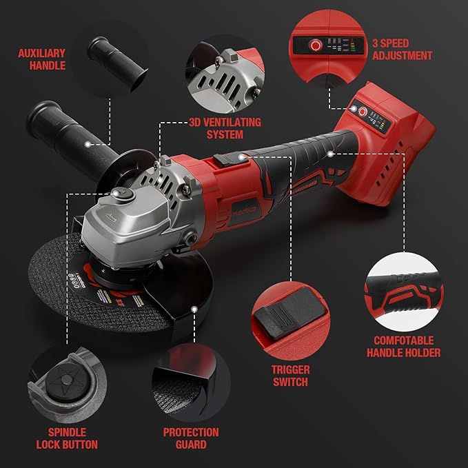 Angle Grinder Cordless for Milwaukee M18 Battery, Brushless, 4 1/2" Cordless Grinder, Variable Speed, Powerful 18V Angle Grinder Tool for Grinding Polishing Cutting (Battery Not Included)