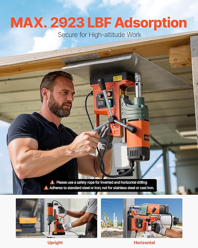 VEVOR 1450W Mag Drill Press, 2" Core Drilling Machine, 2922 lbf Variable Speed Portable Magnetic Drill, Heavy Duty Metal Hole Cutter with 6 Annular Cutters for I-Beam Steel Fabrication & Jobsite