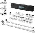 DURATECH 27PCS Extra Long Flex Head Ratcheting Wrench Set, 8-22mm | Double Box End Ratchet Wrench Set with E-type 8-22mm Replacement Heads, 10x19mm, 1/4", 3/8", 1/2" Socket Adapters