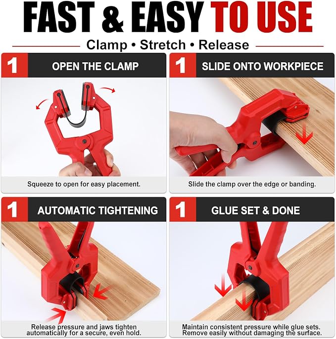 Ceenna 8 Pack Edge Band Spring Clamps - Adjustable Woodworking Clamps for Edge Banding, Carpentry & Home Improvement