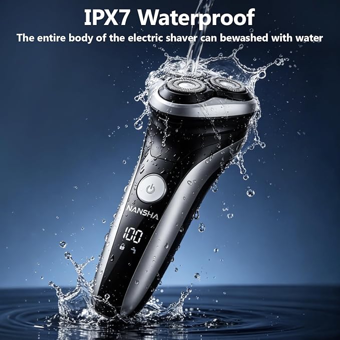 NANSHA Electric Razor for Men with Pop-Up Trimmer, 100% Waterproof Electric Shaver, Rechargeable Cordless Shavers for Men, Type-C, 120Mins Runtime, Plug & Play, Black (Black)
