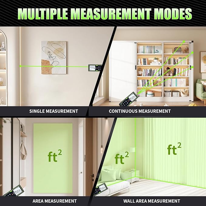 Mini Green Laser Distance Meter 262Ft – Rechargeable Digital Measuring Tool with USB Type-C, Area/Volume Modes, Max/Min, ±3mm Accuracy, Pocket-Sized Compact Design