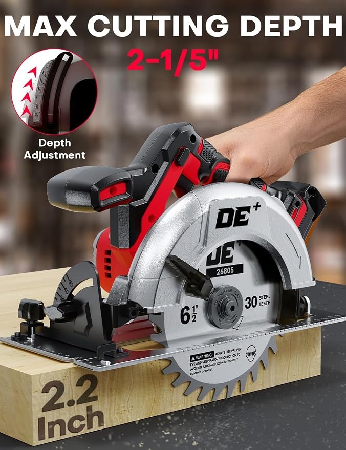 Brushless Cordless Circular Saw, for Milwaukee M18 Battery, 6-1/2 Inch Aluminum Alloy Blade, 8000 RPM, 6.2 Lbs Lightweight, Cutting Depth 2-1/5" (90°), 0-90° Bevel, Hex Wrench, Rip Guide for Wood PVC