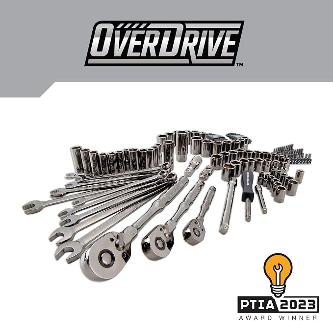 CRAFTSMAN OVERDRIVE 121-Piece Gunmetal Chrome Mechanics Tool Set, Standard SAE/Metric Socket Set, with Hard Case (CMMT99121L)
