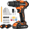 WORKBLESS 21V Power Drill Set, Cordless Drill with Batteries and Charger, 3/8'' Keyless Chuck, Variable Speed, 18+1 Torque Setting and 28pcs Bits Tool Set(Orange, 2 Batteries)