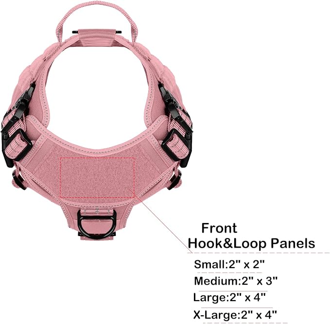 ICEFANG Tactical Dog Harness,for X-Large Dogs,Reflective No Pull Dog Vest | with Control Handle, Adjustable,Front Hook,2 Leash Clips,No Choke,Soft Padded,MOLLE Panel,Pink,X-Large