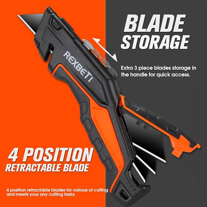REXBETI 2-Pack Utility Knife, SK5 Heavy Duty Retractable Box Cutter for Cartons, Cardboard and Boxes, Blade Storage Design, Extra 10 Blades Included（Total 18 Blades）