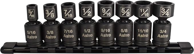 Astro Pneumatic Tool 78340 8-Piece 3/8" Drive Nano Pinless Universal Impact Sockets - SAE