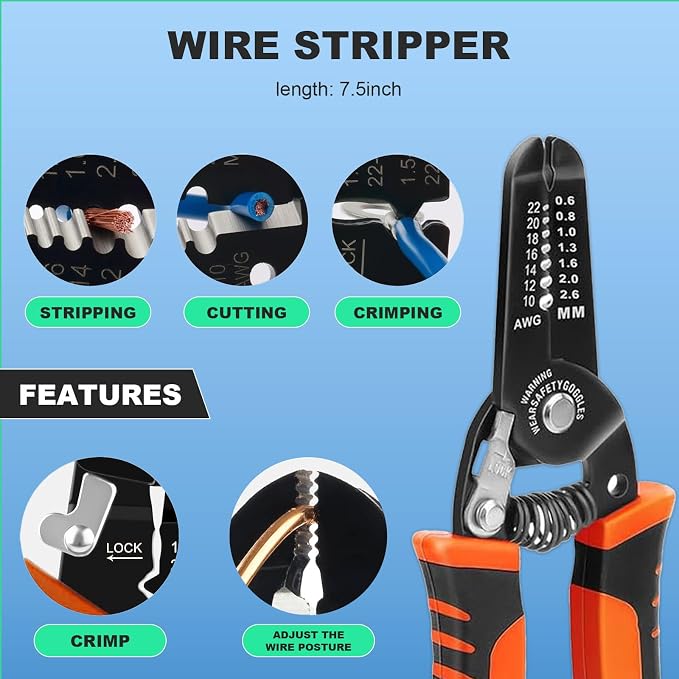 35PCS Solar Crimper Tool Kit, Solar Panel Cable MC4 Connectors 14-10AWG, 30 Pairs Male/Female Solar Connectors, 1PCS Solar Crimper, 1PCS Stripper, 2 PCS Spanner Wrench
