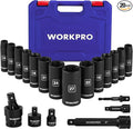 WORKPRO 20-Piece 1/2＂ Drive Deep Impact Socket Set, Metric | 6-Point, Cr-V Steel, 10-27mm, Universal Joint, Adapter and Extension Bar, Automotive Repair, Garage Tools