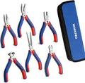 WORKPRO 6-piece Mini Pliers Set - Needle Nose, Diagonal, Long Nose, Bent Nose, End Cutting and Linesman, for Making Crafts, Repairing Electronic Devices, with Pouch