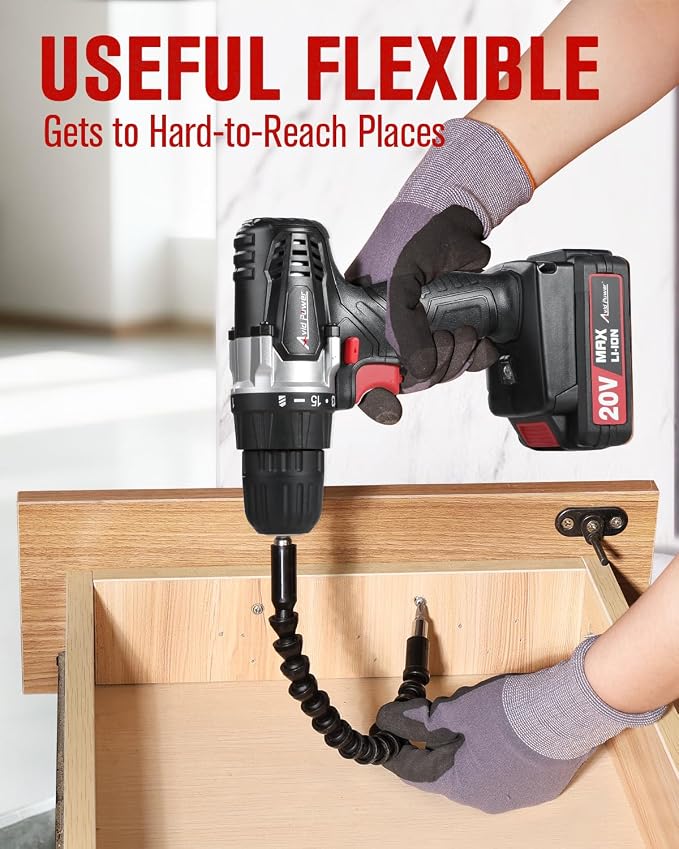 Cordless Drill Set with Battery and Charger, AVID POWER 20V MAX Lithium lon Power Drill Kit, 550RPM Variable Speed & 3/8-Inch Keyless Chuck,16 Position and 22pcs Drill Bits(Black)