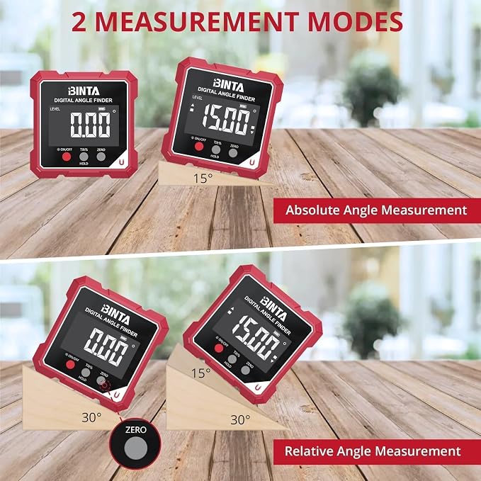 BINTA Digital Angle Finder with Laser, 4-side Magnetic Digital Angle Gauge, USB-C Rechargeable IP54 Waterproof Inclinometer, Table Saw Miter Protractor Laser Level for Woodworking Construction DIY
