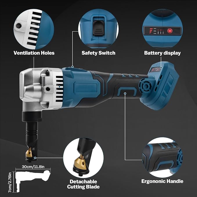 Cordless Nibbler for Makita 18V Battery, 3 Speeds Adjustable 16 Gauge Sheet Metal Cutter w/ 2400RPM Brushless Motor & 2x2.5Ah Battery, Replaced Blades for Cutting Stainless Steel, Aluminium, Plastic
