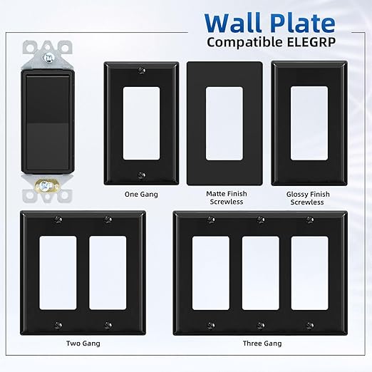 ELEGRP 3 Way Decorator Light Switch, 15Amp, 120-277 Volt, AC Rocker Paddle Wall Switch Replacement, Self-Grounding, Residential Grade, Screwless Wall Plate, UL Listed (20 Pack, Glossy Black)