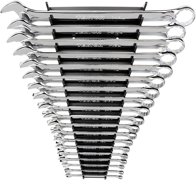 TEKTON Combination Wrench Set, 19-Piece | WCB91102 | (1/4 - 1-1/4 in.), Wrench Rack, Chrome Finish