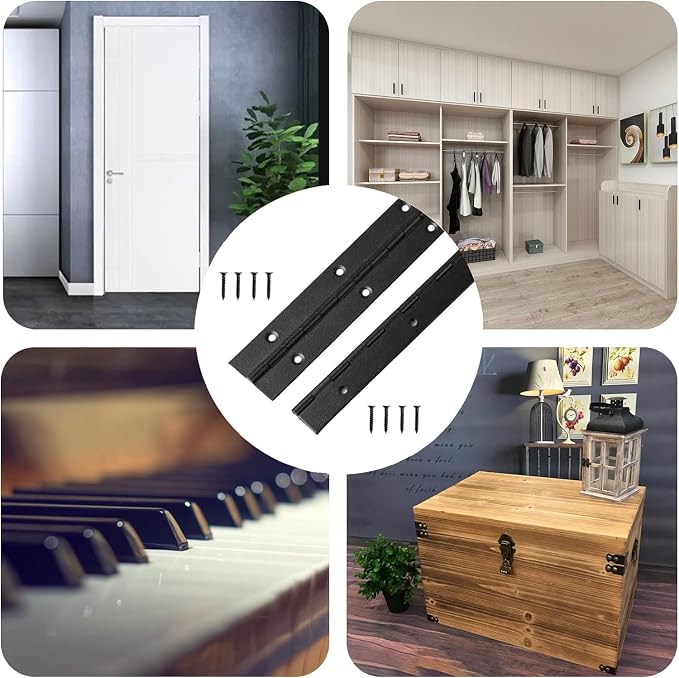 2PCS Heavy Duty Piano Hinge,8-Inch 304 Black Continuous & Piano Hinges,0.05" Thickness,1.2" Open Width, Ideal for Folding Cabinet Doors, Black Stainless Furniture Hinges Includes 16pcs Screws