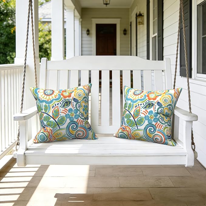 LVTXIII Outdoor Throw Pillows 16x16 Inch, Set of 2 Square Decorative Pillows with Inserts for Patio Furniture, Porch Chair, Garden Sofa, Flower Blue