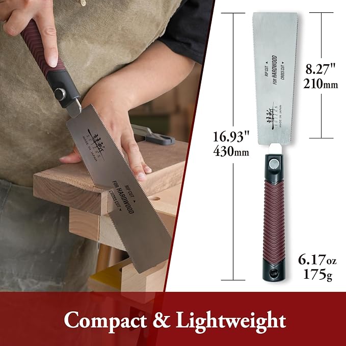 SUIZAN Ryoba Double Edge Saw 8" for Hardwood - Japanese Pullsaw Hand Saws | Professional Pull Saw for Woodworking Furniture Making Carpentry Joinery DIY Tools Sharp Replaceable Blade Rip Crosscut