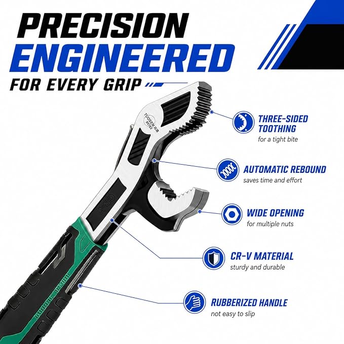 2-Piece Self-Adjusting Pipe Wrench Set, 6 and 10 Inch CR-V Steel Plumbing Wrenches, 15-35 mm Jaw Capacity for Pipes, Fittings, Nuts and Bolts