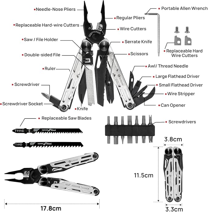 BIBURY 31-in-1 Multitool Pliers Pro BI2045,EDC Pocket Knife & Scissors