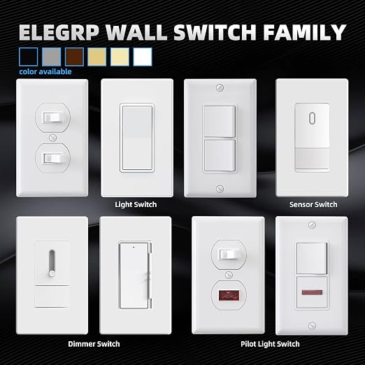 ELEGRP Matte White 3 Way Decorative Light Switch, 15Amp, 120-277 Volt, AC Decorator Rocker Paddle Wall Switch Replacement, Self-Grounding, Residential and Commercial Grade, UL Listed (10 Pack)