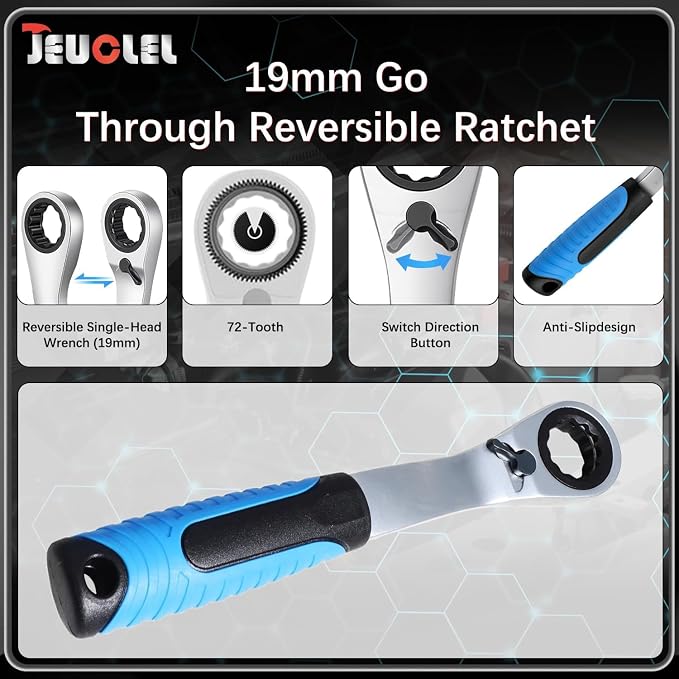 17PCS Pass Through Socket Set, Chrome Vanadium Steel, Versatile Space-Saving Design, Efficiency and Dependability, Enhanced Grip and Accessibility | Metric, Deep Socket Wrench Adapter, Reversing Ratchet, Extension Bar, Cr-V Steel, Low Profile, Long Bol...