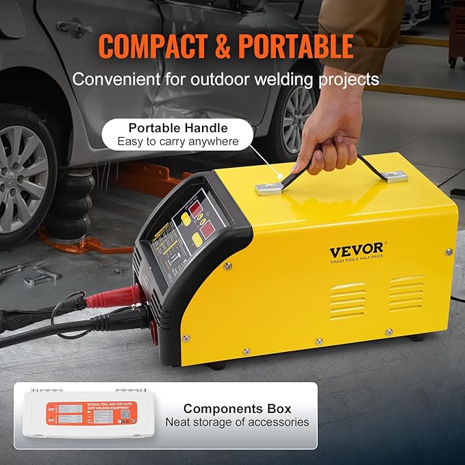 VEVOR Dual Pro Stud Welder Deluxe AL/Fe Dent Repair Kit, Professional 5KW Welder with Auto/Manual Welding and 10 Modes, 110V Spot Welding Dent Repair Machine for Steel & Aluminum Auto Panels Repair