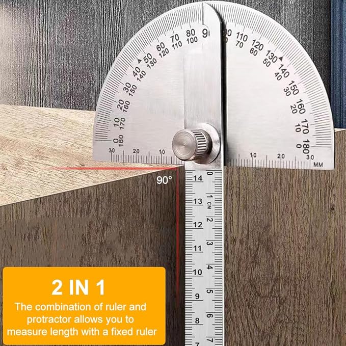 0-180° Round Head Protractor, Stainless Steel Angle Finder Ruler, Adjustable Angle Measuring Tool for Carpenters & Woodworking Hobbyists