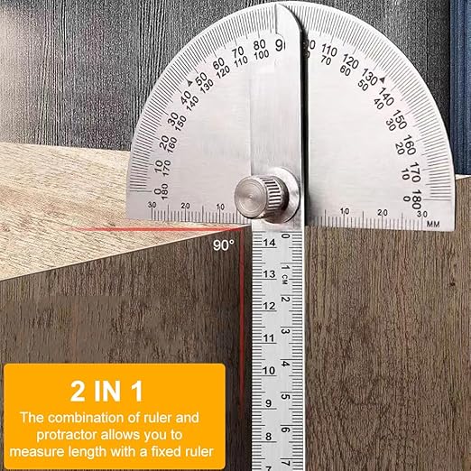 EMVANV Stainless Steel Protractor 0-180 Degrees, Woodworking Ruler Angle Finder, Metal Adjustable General Angle Measuring Tool(Size:0-180 Degrees), as picture show
