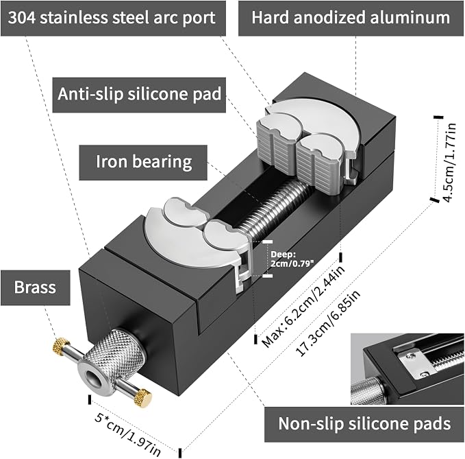 WhiteRhino Mini Vise Clamp with Silicone Plug,Fractal Vise Drill Press Vise Bench Vise,Heavy Duty Self-Adjusting Aerospace Aluminum Alloy&Precision CNC— Crafts,Jewelry Making, Modeling,DIY,Repairs