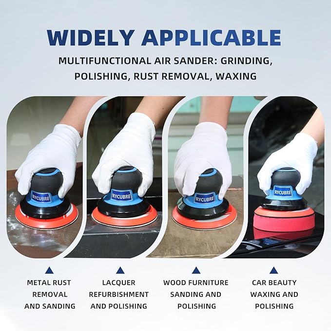 5 Inch Pneumatic Da Sander Kit (with 12 Sandpapers, Polishing Pads, Accessories & A Free Air Blow Gun) – Air Sander for Auto Body Specialized, Pneumatic Orbital Sander, Professional & DIY Compatible