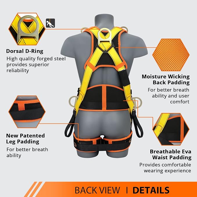TT TRSMIMA Safety Harness Fall Protection Upgrade 4 Quick Buckles Construction Full Body Harness 6 Adjustment D-ring