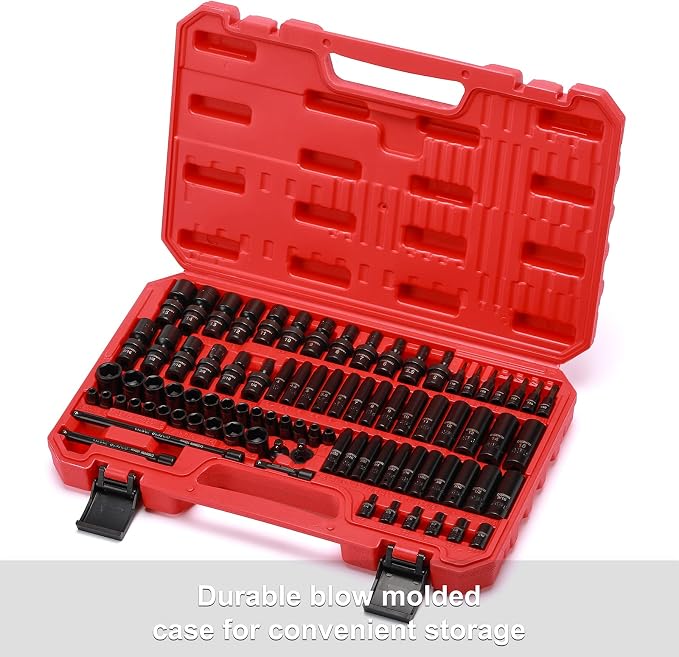 CASOMAN 1/4 Inch Drive Master Impact Socket Set with Adapters, U-Joint, Extensions & Torx Socket, 86-Piece, 6-Point, SAE/Metric, Standard/Deep, CR-V