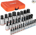 32-Piece Master HEX Bit Socket Set | CR-V, 1/4-1/2 drive, chamfered, chrome+phosphate coated, case labeled, metric 2-19mm, SAE 5/64-3/4