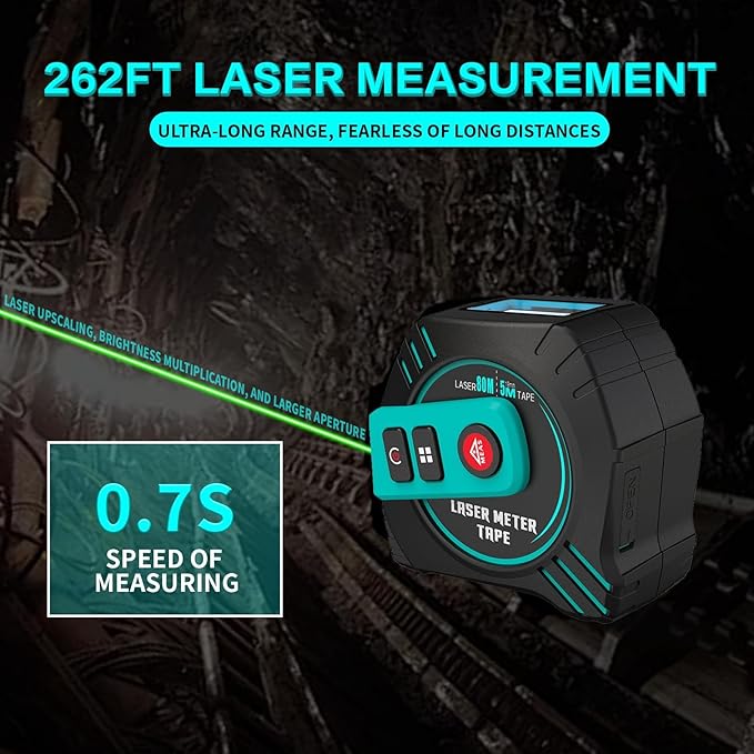 2-in-1 Laser Tape Measure 262ft Rechargeable Digital Tape Measure with Laser 16Ft Construction Measuring Tape for Woodworking and DIY, Pythagorean, Area, Volume, Ft/Ft+in/in/M Unit Magnetic Hook