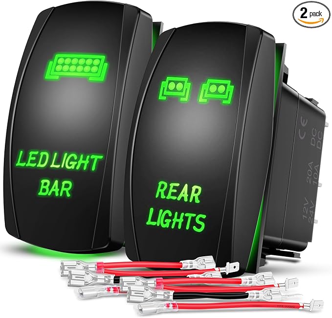 Nilight 2 Pack Rear Lights Rocker Switch Led Light Bar 5Pin Laser On Off SPST Switches 20A/12V 10A/24V Red LED with Jumper Wire Set for Cars Trucks Boats RVs