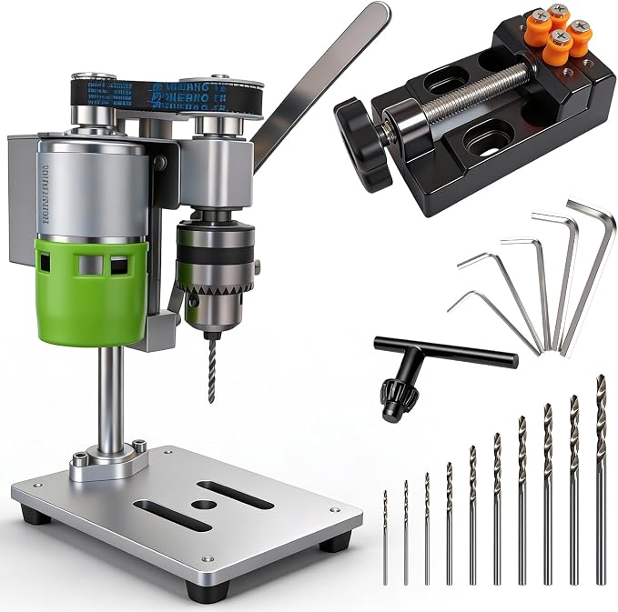 Compact Benchtop Drill Press, Rear-Mounted 795 High-Torque Motor, Mini Precision Bench Drilling Machine for DIY, Woodworking, Jewelry Making & Crafts, B10 Chuck