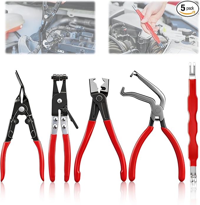 Saker Electrical Disconnect Pliers Electrical Connector Removal Tool – 5PCS Automotive Hose Clamp Tool Set for DIY Car Owners, Safe Electrical Connector Removal, Tight Engine Bay Repair & Maintenance