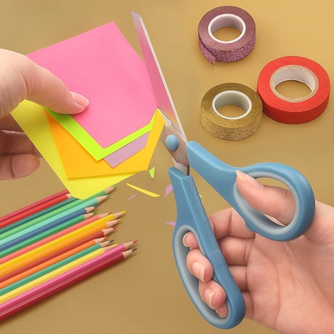 LONGKEY 8.5 Inch Scissors, All-Purpose, Soft Comfort-Grip, Ambidextrous, Pastel Green, Pink, Blue, 3 Count