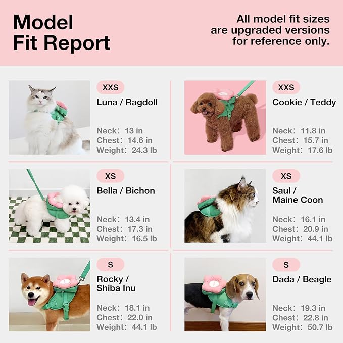VETRESKA Flora Dog Harness, Leash and Collar Set, No Pull Vest Harness, S | for Walking and Training, Adjustable, Easy Control and Soft Padded Pet Harness and Backpack for Small Medium Large Dogs
