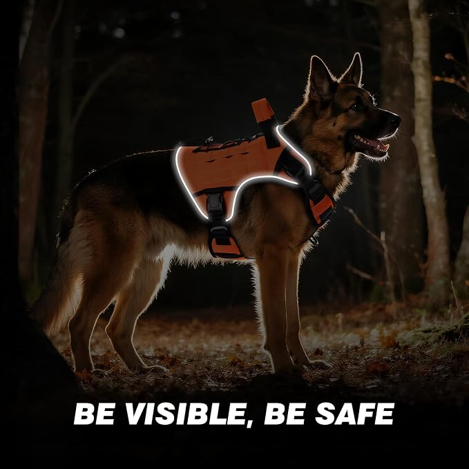 Orange Tactical Dog Harness for Extra Large Dogs,No Pull Dog Harness | Heavy Duty with Handle,Adjustable Reflective,Military K9 Style,Big Size Dog Vest,for Great Danen,for Walking Running Hunting
