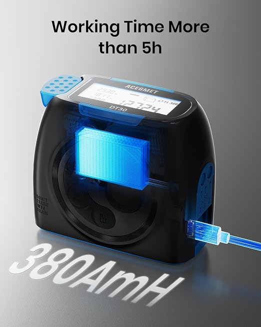 ACEGMET DT30 Digital Tape Measure, 131ft Laser&16ft Tape, ±1/16" Precision | USB-C Rechargeabl, Smart App Sync, Backlit LCD, Area Volume Pythagorean, Auto Tape Lock, Laser Tape Measure, IP54 Waterproof