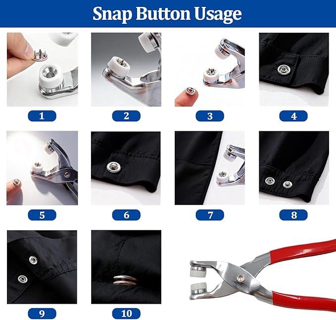 200 Sets Snap Button Kit with 10 Colors,Metal Snaps Buttons with Metal Pliers and Fastener Parts,Multicolor Press Tool Kit Perfect for DIY Clothing and Crafts(9.5mm)